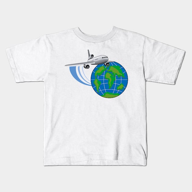 Commercial Jet Around World Retro Kids T-Shirt by retrovectors